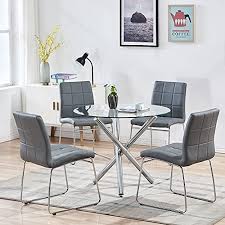 We did not find results for: Buy Modern Dining Table Chairs Set Round Table With Clear Tempered Glass Top 4 Grey Faux Leather Dining Chairs Set For 4 Person Kitchen Dining Room Table And Chairs Set For Home 1 Table 4