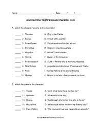 A Midsummer Night S Dream Character Quiz With Key From Worksheet Secondary Teacher Literario