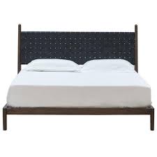 Big s leather bed queen king bed. Darcie Mid Century Brown Teak Woven Leather Headboard Bed Queen Queen Kathy Kuo Home