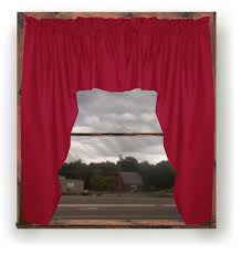 Give your kitchen or bathroom window a quick and stylish upgrade with this traditional window valance. Solid Red Colored Swag Window Valance Optional Center Piece Available