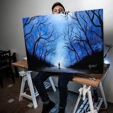 Glow In The Dark Tree Path Painting In Blue On Canvas Browse Unique Items From Criscoart On Etsy In 2019 Malen Zeichnungen Und Malerei