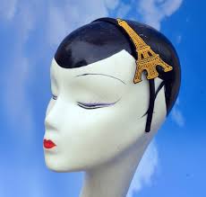 Gold Eiffel Tower Applique Black Satin Headband