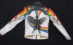 Vtg Silver Leather Motorcycle Jacket Falcon East West Musical Instruments Elvis Jackets Vintage Leather Jacket Vintage Jacket