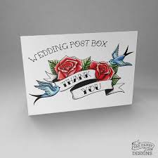Tattoo Style Wedding Post Box Sign Perfect For A Rockabilly Or Tattoo Themed Wedding The Sign Reads Wedding Pos Wedding Post Box Post Box Sign Guest Book Sign
