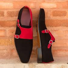 Custom Made Men S Double Monk In Red And Black Kid Suede Dress Shoes Men Custom Design Shoes Casual Shoes