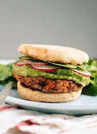 Lentil Chickpea Veggie Burgers With Avocado Green Harissa Cookie And Kate Recipe Food Processor Recipes Veggie Burgers Recipe Veggie Burger