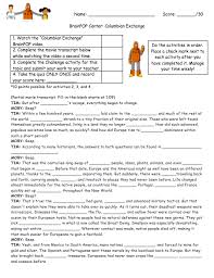 Cloze Reading Centers Activity To Accompany The Brainpop Columbian Exchange Video Reading Center Activity Columbian Exchange Cloze Reading