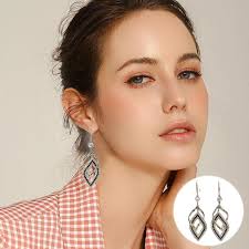XZNGL Rhombus Earrings With Diamonds,Geometric Diamond Earrings