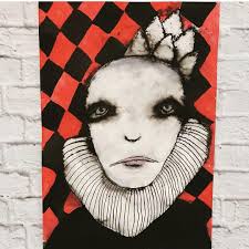 Abstract Woman Art: Primitive Queen Ink Drawing