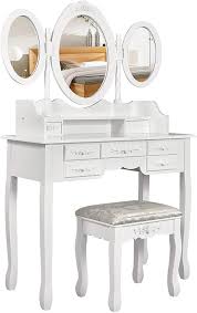 The main advantage of having white bedroom furniture #bedroom furniture sets #white bedroom furniture #considering white furniture #mirrored bedroom #accent pieces #wooden bedroom furniture. Dressing Table Stool With 7 Drawers And 3 Oval Rotatable Mirrors Make Your Old House New