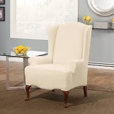 Stretch Pinstripe Wing Chair Slipcover Sure Fit In 2020 Slipcovers For Chairs Wingback Chair Slipcovers Wingback Chair