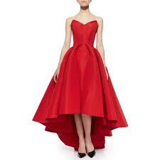 Zac Posen Strapless Cat Ear Bodice High Low Gown High Low Gown Satin Evening Dresses Red High Low Dress