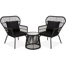 Black And White Striped Outdoor Cushions Walmart Best Choice Products 3 Piece Patio Wicker Conversation Bistro Set W 2 Chairs Glass Top Side Table Cushions Tan Walmart Com In 2020 Wicker Patio Furniture Glass Top Side Table Bistro Set