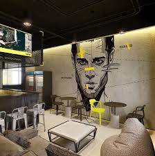 Stunning Graphic Mural In Break Away Area Gym Interior Cafe Design Bar Interior