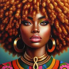 Inspirational Credit Karen Showell A beautiful oil painting of a regal  plus-size African-American woman with long boho braided hair in red and  black, sitting gracefully. She is wearing a stylish dress adorned