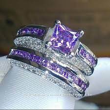 Beautiful Amethyst Wedding Set Amethyst Wedding Rings Gemstone Wedding Set Purple Jewelry