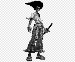 Afro samurai is the story of a black samurai in a futuristic yet feudal japan who is on a mission to avenge the wrongful death of his father. Afro Samurai Concept Art Drawing Samurai Monochrome Fictional Character Png Pngegg