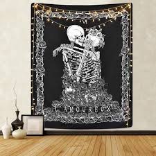 Skull Lover Tapestry Black Skull Tapestry The Kissing Lovers Tapestry Black Tarot Tapestry Human Ske Room Tapestry Tapestry Dorm Tapestry
