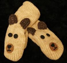 deLux BROWN BEAR MITTENS knit ADULT puppet cub Unisex Hat sold separate  teddy