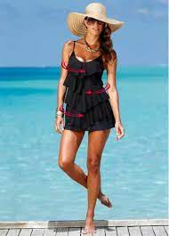 Abito Da Bagno Modellante Premium Con Volant Sul Davanti Nero Modelli Neri Moda Costumi Da Bagno Swim Suit