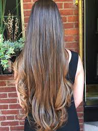 Brunette And Caramel Balayage Waist Length Hair Medium Hair Styles Long Layered Hair