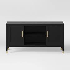 Duxbury Black Tv Stand With Gold Feet Threshold Black Tv Stand Black Furniture Grey Carpet