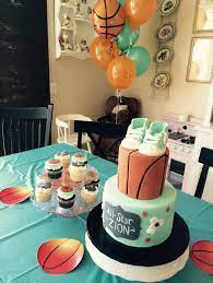 Cake And Cupcakes Basketball Baby Shower Basketball Baby Shower Baby Shower Cakes For Boys Baby Shower Cakes