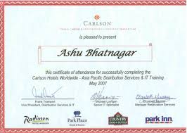 Carlson Certification For Participation In Asia Pacific Distribution It Training Certificate Country Park Train