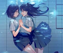 Download Lesbian Anime School Girl Blue Aesthetic Wallpaper | Wallpapers.com