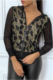 Votre adresse de messagerie ne sera pas publiée. Veste Noire Transparente A Dentelle Et Motif Dore