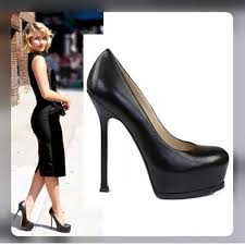 Yves Saint Laurent Tribtoo Leather Platform Pumps Black Size 37 Heels