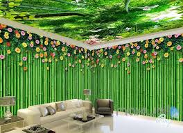 In the living room, the wall floral wreath can find its place above the sofa or above a low sideboard like a sideboard. 3d Bamboo Wall Flower Top Ceiling Entire Living Room Wallpaper Wall Mu Idecoroom