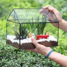 Modern Geometric House Glass Geometric Terrarium Tabletop Succulent Fern Moss Plant Box Planter Flower Pot With Cover Glass Terrarium Planters Vidro