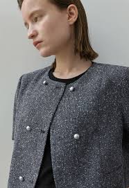 Outerwear,Jackets & Jumpers,(JK-2943)DOUBLE BUTTON TWEED JACKET,Korea  Women's fashion Online Shopping Mall NAIN GIRL JAPAN