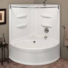 What A Beautiful Bathroom With The Sea Wave 48 X 48 X 73 Bathtub And Wall Kit You Can Create Your Own Tub Shower Combo Shower Tub Corner Bathtub Shower