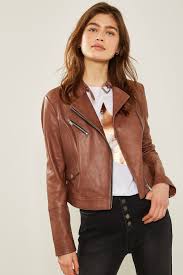 Womens Mint Velvet Tan Leather Biker Jacket Brown Mint Velvet Tan Leather Jackets Leather Outfit