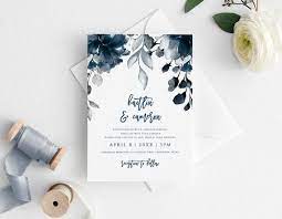 Navy Blue Watercolor Wedding Invitation Template Secret Etsy In 2020 Watercolor Wedding Invitations Wedding Invitation Templates Wedding Hashtag Sign
