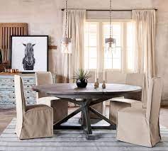 Black leinbach 23.62'' dining table. Hart Round Reclaimed Wood Pedestal Extending Dining Table Pottery Barn