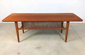 A teak coffee table with a stately look. Vintage Danish Teak Coffee Table With Slatted Tray 1960s 102238