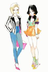 Safebooru Anime Picture Search Engine 2girls Alternate Costume Android 18 Black Hair Blazer Blue Pants Bob Cut Casual Chokydaum Dra Draginballz Drago