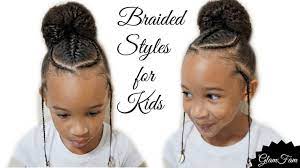 Children S Braided Hairstyle With A Bun Back To School Hairstyles Video Little Girls Natural Hairstyles Cute Hairstyles For Kids Back To School Hairstyles