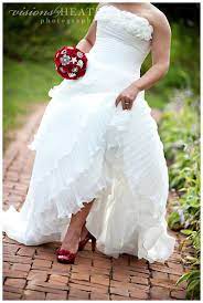 The most important thing is that whatever shoe you pick suits your personality. Wedding Day Red Shoes The Perfect Red Patent Heels With Wedding Gown Make A Fun Bridal Accessory We Red Wedding Dresses Wedding Dresses New Wedding Dresses