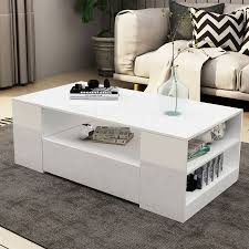 By walker edison furniture company (3) Modern Coffee Table 2 Drawers Cabinet Storage Shelf High Gloss Wood Living Room Furniture White Crazy Sales