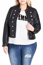 Save The City Chic Faux Leather Military Jacket Plus Size Plus Size Womens Clothing Gauze Clothing Plus Size