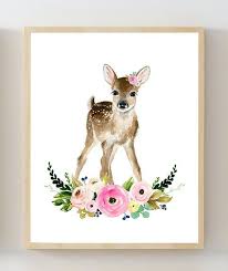 Floral Baby Deer Watercolor Fawn Woodland Nursery Animal Etsy In 2021 Woodland Nursery Prints Animal Nursery Decor Baby Animal Nursery