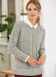 Серый пуловер реглан с косами спицами — Shpulya.com - схемы с описанием для  вязания спицами и крючком