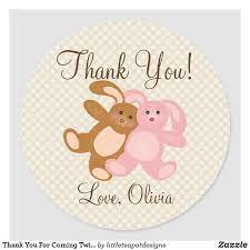 Thank You For Coming Twin Baby Shower Cute Rabbits Classic Round Sticker Babyshowerthankyou Bab Baby Shower Keepsakes Twins Baby Shower Baby Shower Thank You