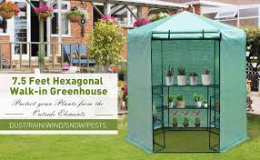 A portable greenhouse is ideal for use on a deck or porch which will give you easy access to your plants. Amazon Com Outsunny Portable 3 Tier Shelf Hexagonal Walk In Greenhouse 7 5 Feet Garden Outdoor