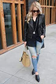 How To Wear Long Shirts W Leather Jacket And Jeans Denim Outfit For Women Denim Fashion Women Outfits