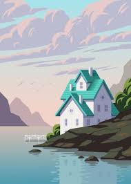 Lake House An Art Print By Andrey Sharonov Illustration De Paysage Illustrations Vectorielles Illustration De Maison